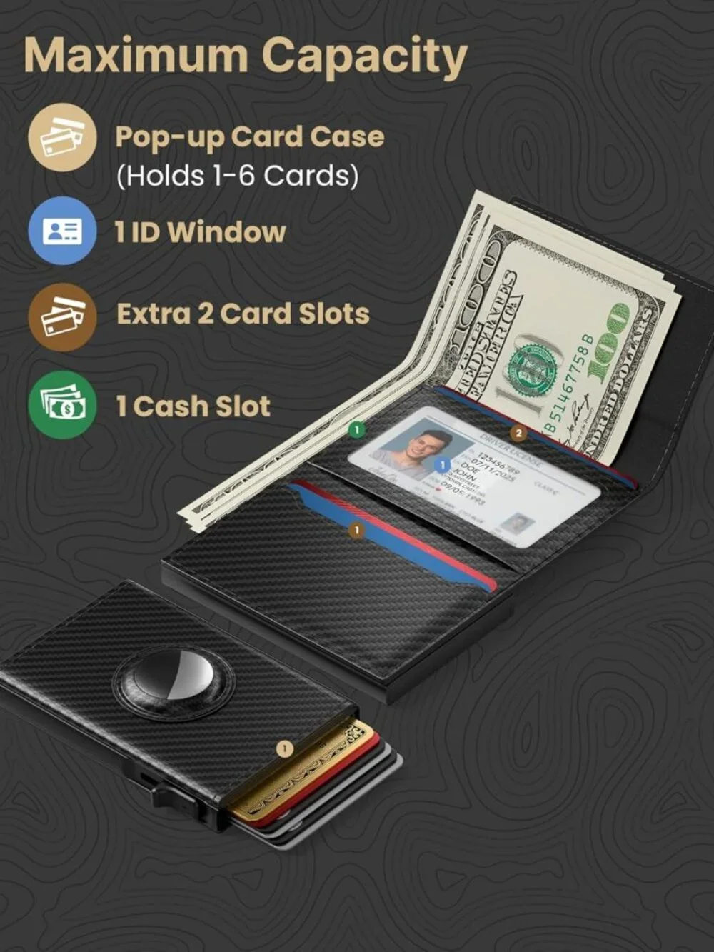 Slim Leather AirTag Wallet for Men | RFID Blocking, 14 Card Capacity, Minimalist